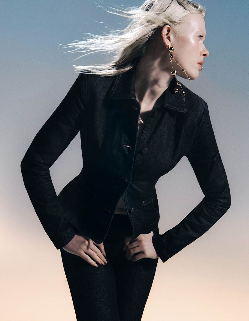 Women wearing a double denim outfit from Magda Butrym